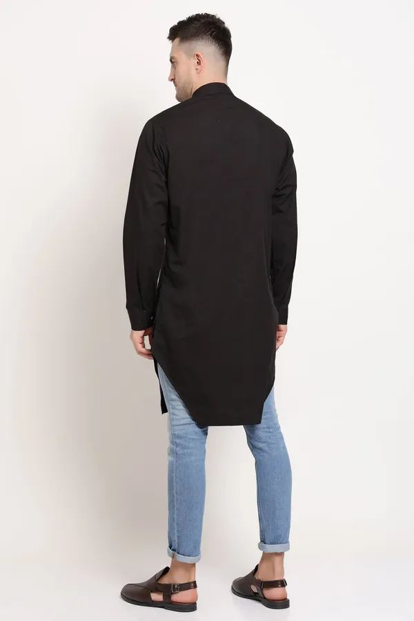Black_Cotton_Kurta_With_Wooden_Button_Charm_For_Men