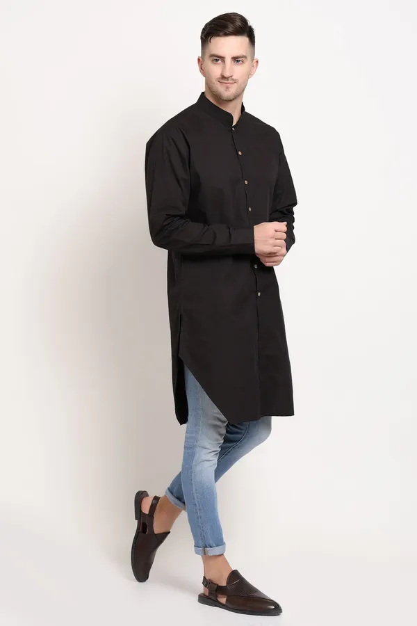 Black_Cotton_Kurta_With_Wooden_Button_Charm_For_Men