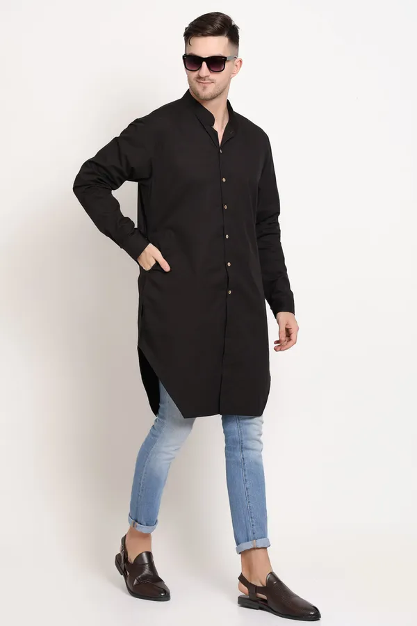 Black_Cotton_Kurta_With_Wooden_Button_Charm_For_Men
