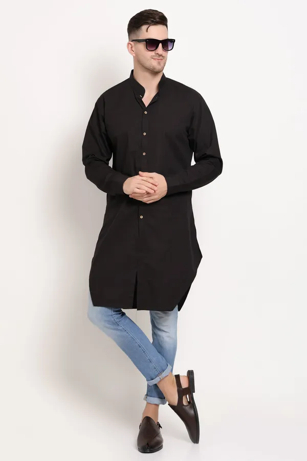 Black_Cotton_Kurta_With_Wooden_Button_Charm_For_Men