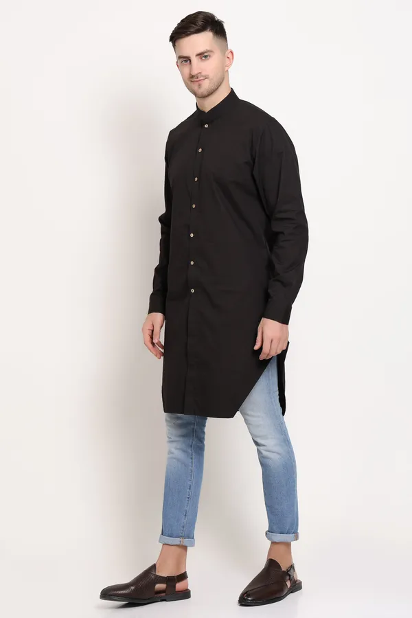 Black_Cotton_Kurta_With_Wooden_Button_Charm_For_Men
