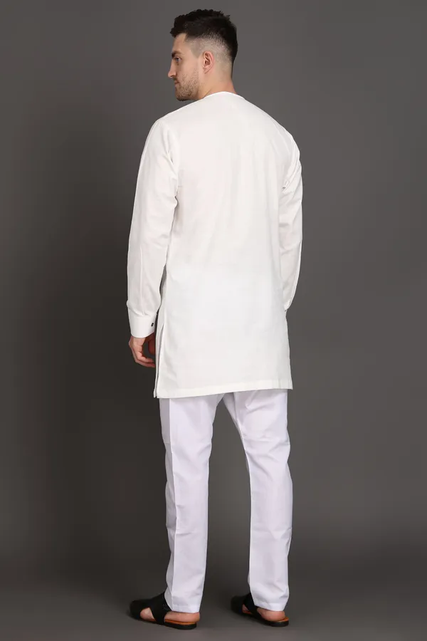 White_Cotton_Classic_Short_Kurta_For_Men