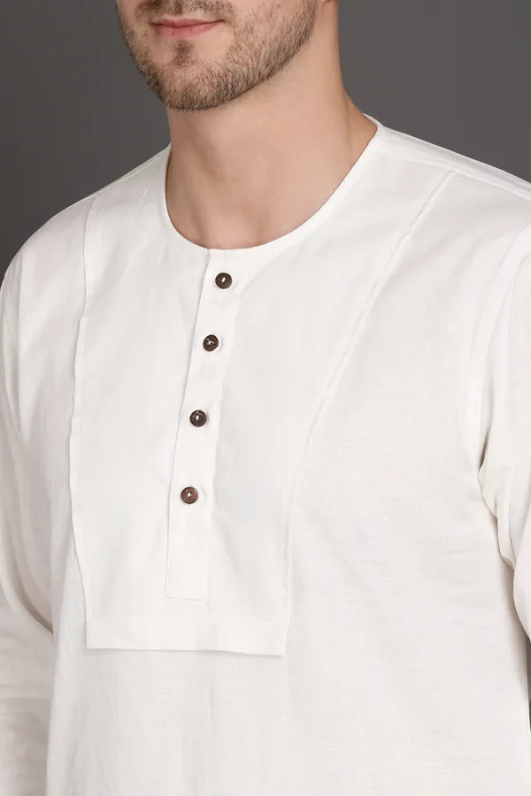 White_Cotton_Classic_Short_Kurta_For_Men