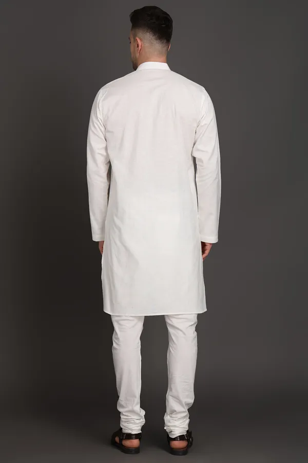 White_Cotton_Pleated_Kurta_With_Wooden_Button_Detailing_For_Men