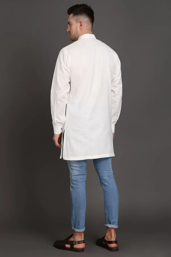 White_Cotton_Short_Kurta_With_Wooden_Button_Detailing_For_Men