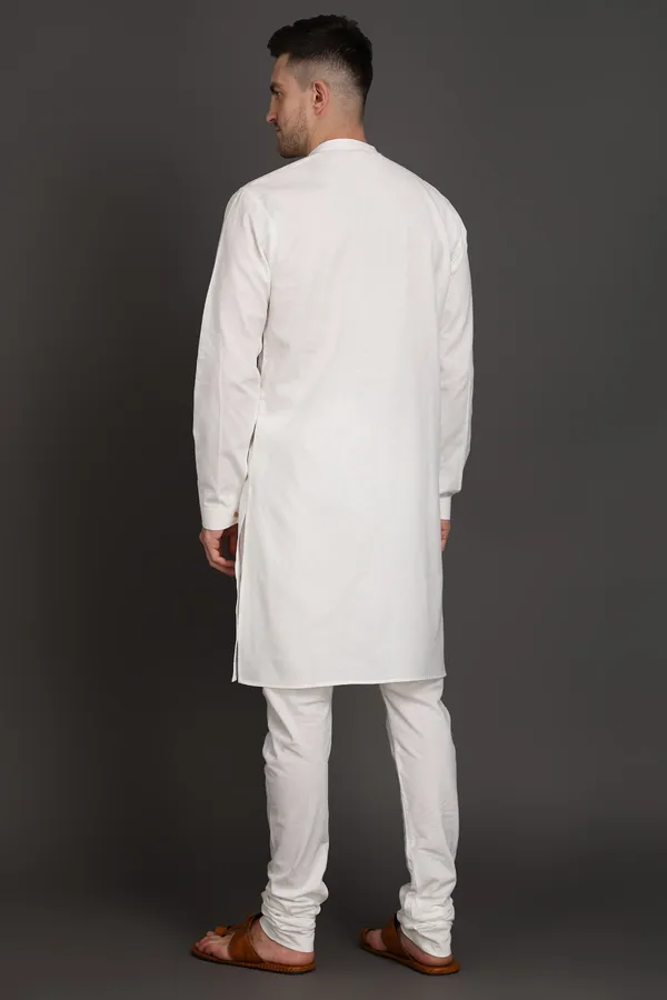White_Cotton_Blend_Ivory_Ascent_Shoulder_Button_Kurta_For_Men