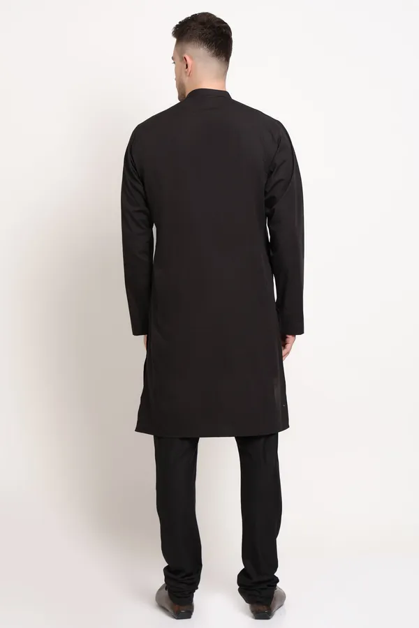 Black_Cotton_Kurta_With_White_Chest_Stripe_For_Men