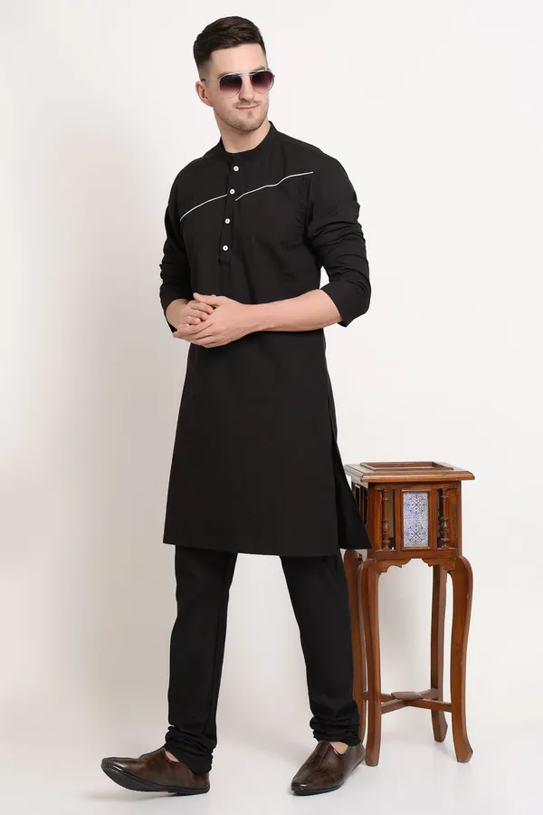 Black_Cotton_Kurta_With_White_Chest_Stripe_For_Men