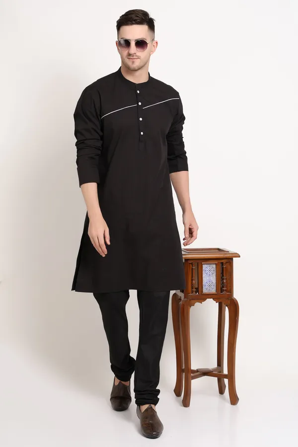 Black_Cotton_Kurta_With_White_Chest_Stripe_For_Men