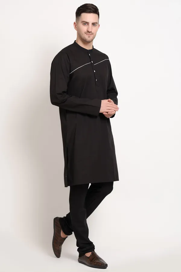 Black_Cotton_Kurta_With_White_Chest_Stripe_For_Men