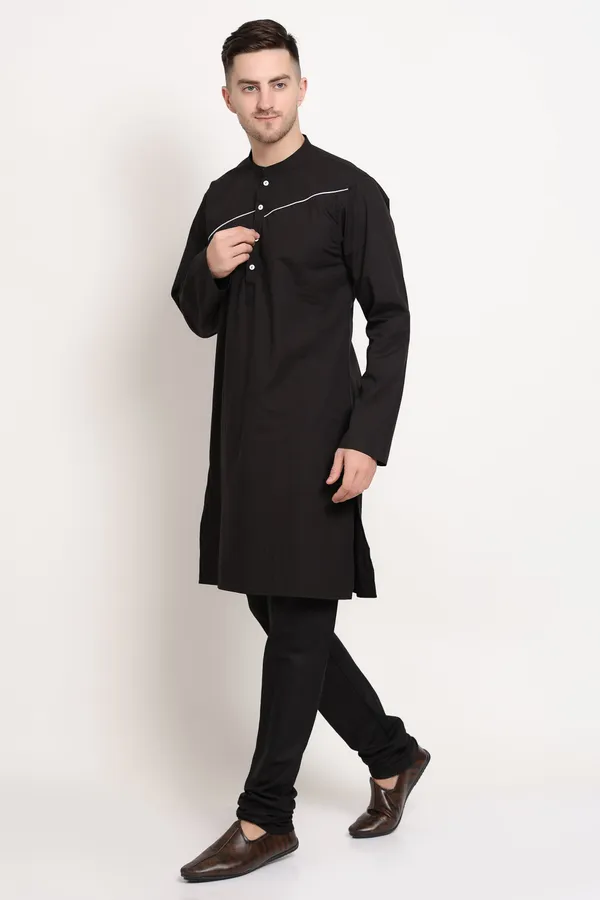 Black_Cotton_Kurta_With_White_Chest_Stripe_For_Men