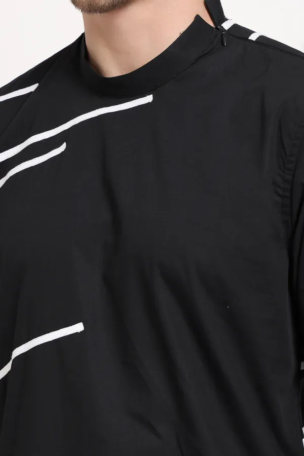Black_Cotton_Kurta_With_Diagonal_White_Stripes_For_Men
