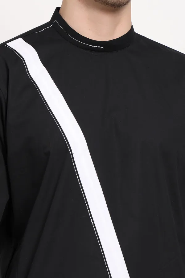Black_Cotton_Kurta_With_Bold_Diagonal_Stripe_For_Men