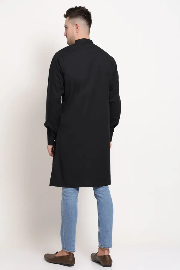 Black_Cotton_Kurta_With_Bold_Diagonal_Stripe_For_Men