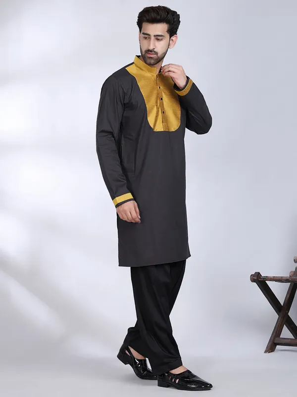 Black_Cotton_Mustard_Contrast_Kurta_For_Men