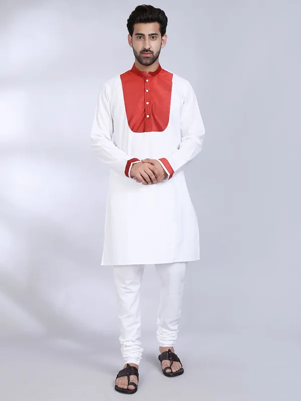 White_Cotton_Red_Accent_Kurta_For_Men