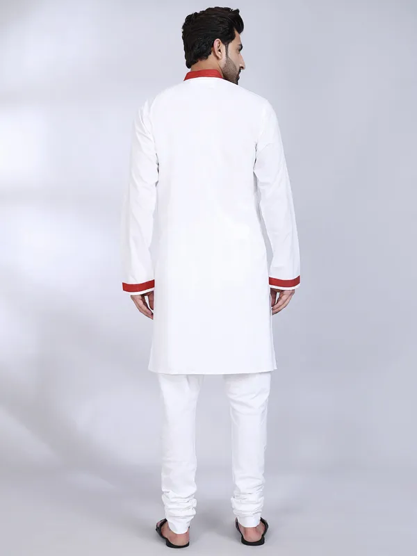 White_Cotton_Red_Accent_Kurta_For_Men