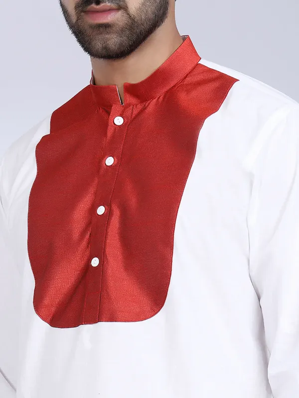 White_Cotton_Red_Accent_Kurta_For_Men