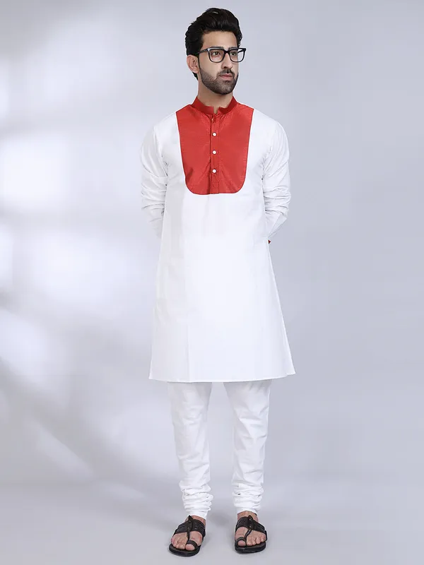 White_Cotton_Red_Accent_Kurta_For_Men