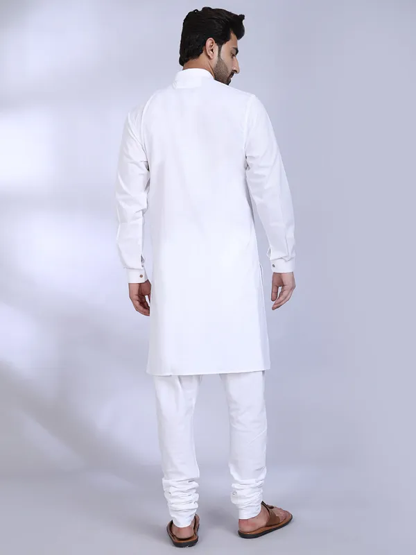 White_Cotton_Double_Pocket_Kurta_For_Men