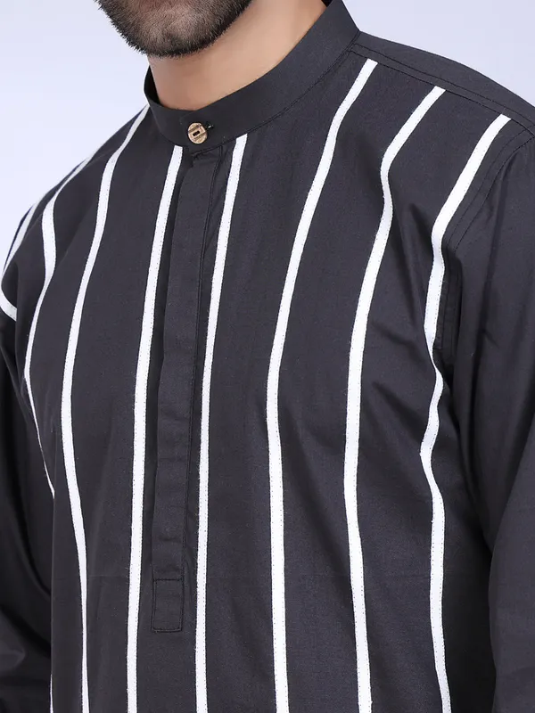 Black_Cotton_Kurta_With_Vertical_White_Stripes_For_Men