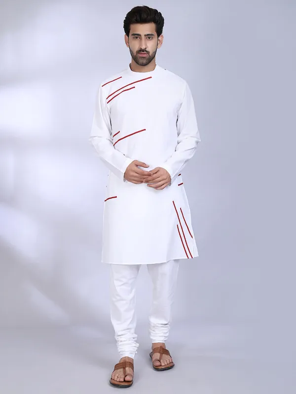 White_Cotton_Kurta_With_Red_Diagonal_Accents_For_Men