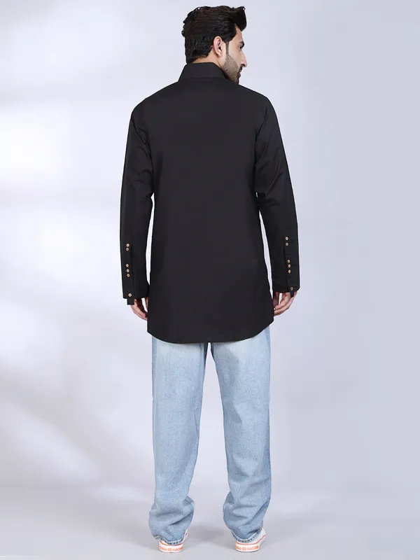 Black_Cotton_Casual_Kurta_Shirt_For_Men