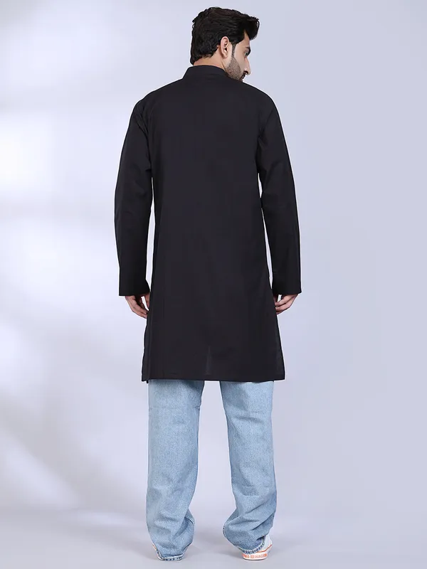 Black_Cotton_Long_Kurta_For_Men