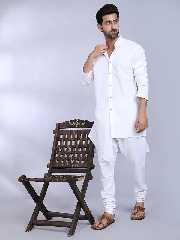 White_Cotton_Classic_Kurta_With_Mandarin_Collar_For_Men