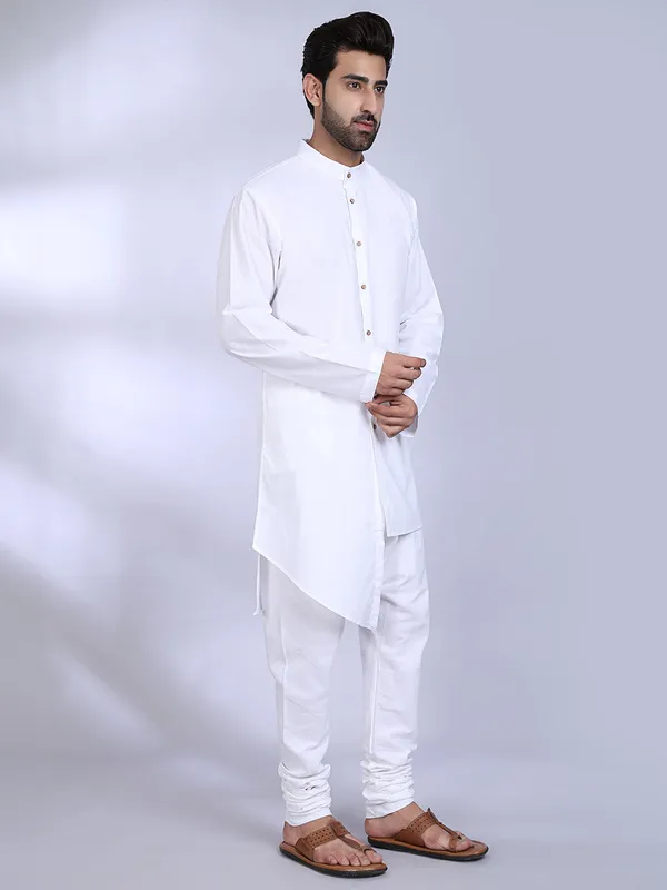 White_Cotton_Classic_Kurta_With_Mandarin_Collar_For_Men