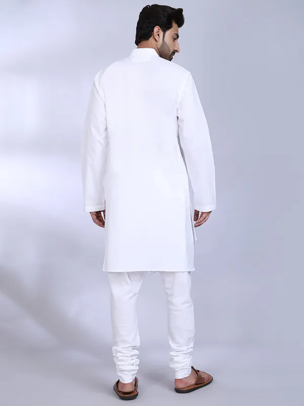 White_Cotton_Classic_Kurta_With_Mandarin_Collar_For_Men