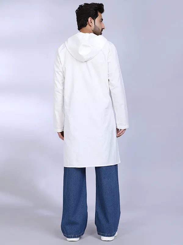 White_Cotton_Long_Hooded_Kurta_For_Men