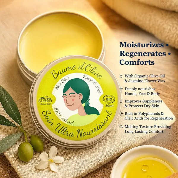 Oleanat_Organic_Olive_Face_&_Body_Balm_30ml_–_French_COSMOS_Certified_Ultra-Nourishing_Moisturizer_with_Olive_Oil_&_Jasmine_Wax_for_All_Skin_Types