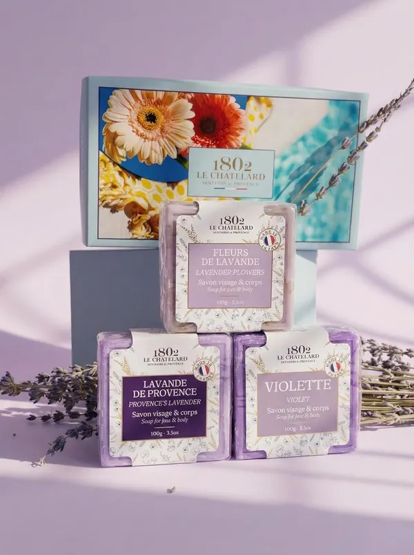 Provence's_Lavender,_Lavender_Flowers_&_Violet_French_Floral_Luxury_Trio_Soothing_Soap_Bar_Combo_Pack_For_Unisex