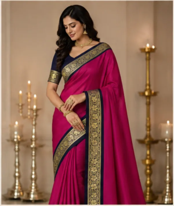 Contest_Semi_Crepe_Silk_Saree_With_Peacock_Bentex_Border