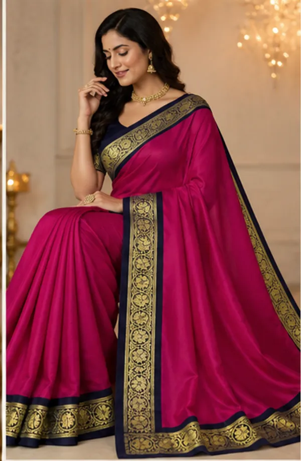 Contest_Semi_Crepe_Silk_Saree_With_Peacock_Bentex_Border