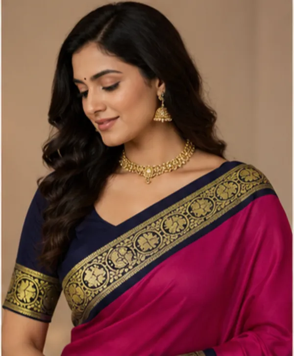 Contest_Semi_Crepe_Silk_Saree_With_Peacock_Bentex_Border