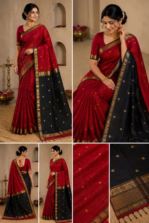 Maroon_And_Black_Maheshwari_1_Inch_Border_Saree