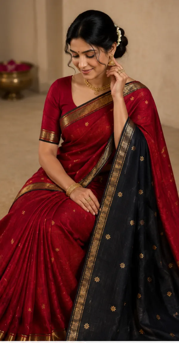 Maroon_And_Black_Maheshwari_1_Inch_Border_Saree