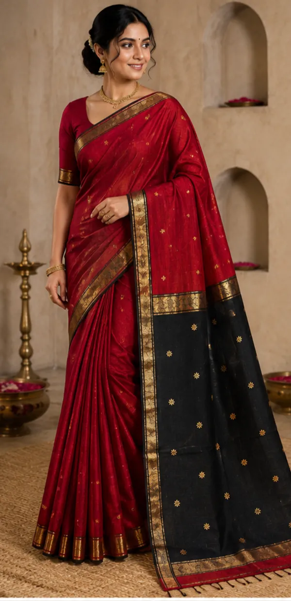 Maroon_And_Black_Maheshwari_1_Inch_Border_Saree