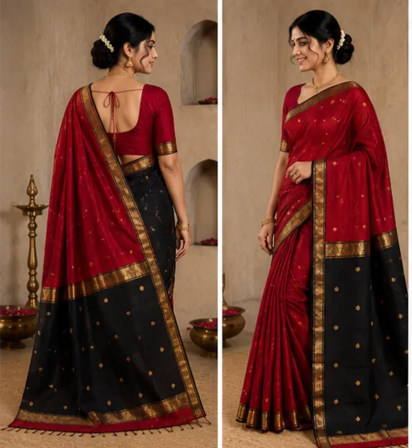 Maroon_And_Black_Maheshwari_1_Inch_Border_Saree