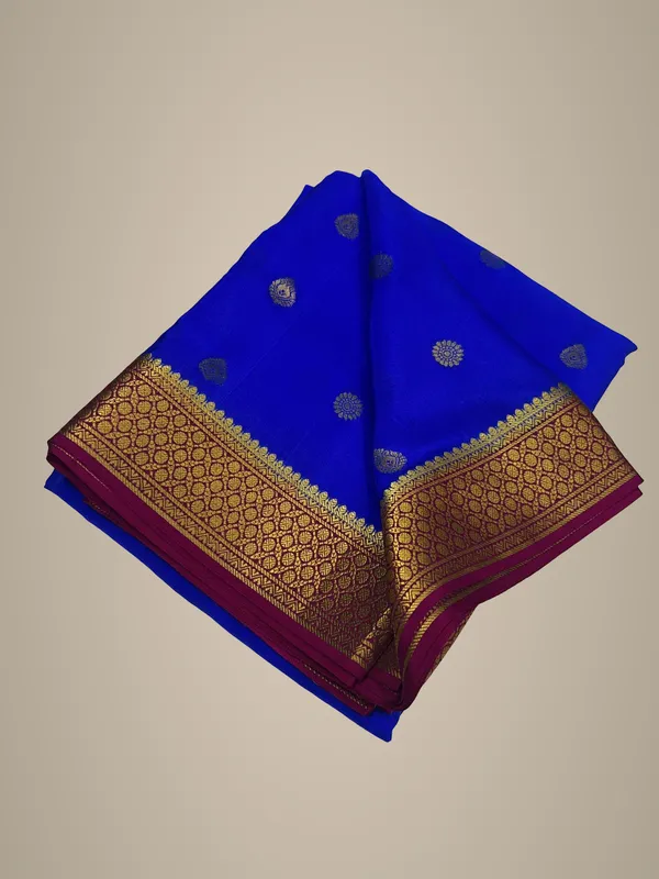 Contrast_Pure_Crepe_Silk_Sarees_With_Silk_Mark_Pure_Mysore_Crepe_Silk_Sarees_With_Running_Blouse_Piece_Royal_Blue_And_Maroon