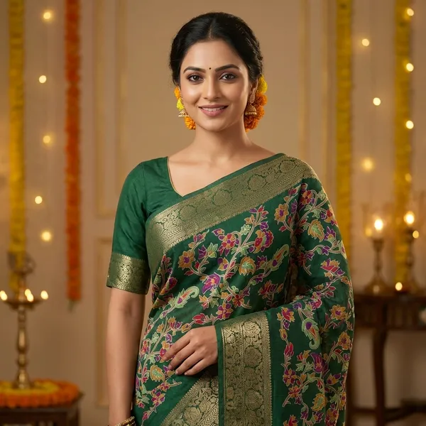 Semi_Dola_Silk_Saree_With_Running_Blouse_1
