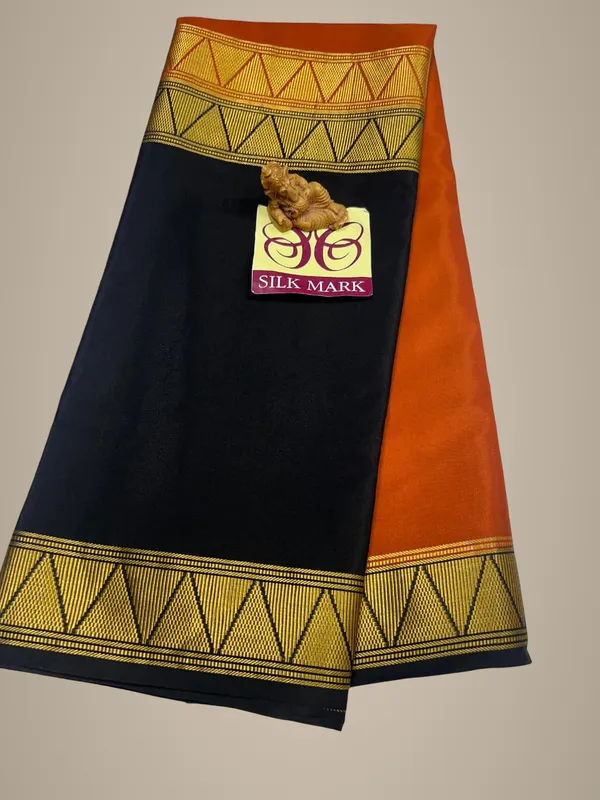 Half_And_Half_Black_And_Orange_Pure_Crepe_Silk_Sarees_With_Silk_Mark_Pure_Mysore_Crepe_Silk_Sarees_With_Running_Blouse_Piece