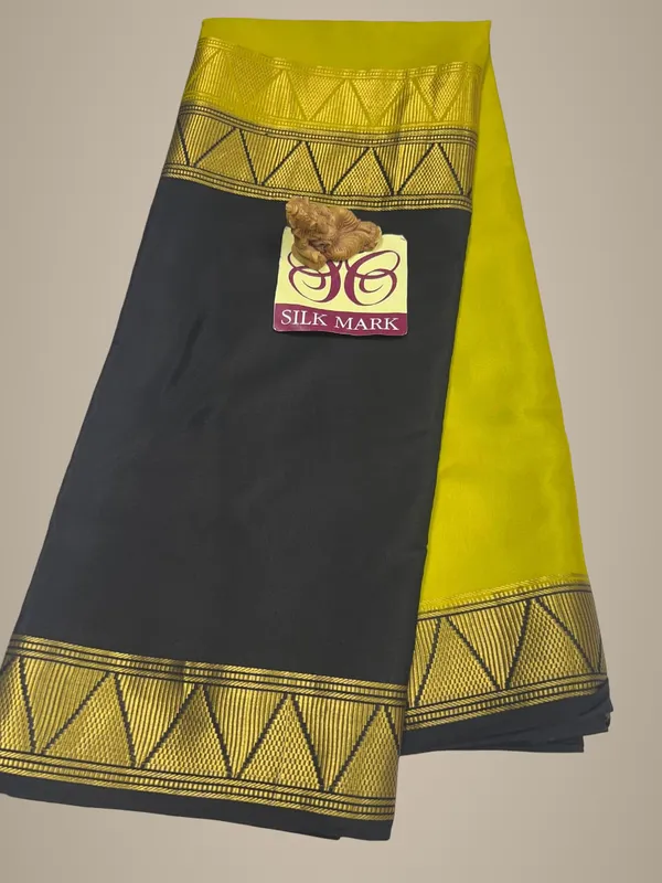 Half_And_Half_Yellow_And_Black_Pure_Crepe_Silk_Sarees_With_Silk_Mark_Pure_Mysore_Crepe_Silk_Sarees_With_Running_Blouse_Piece