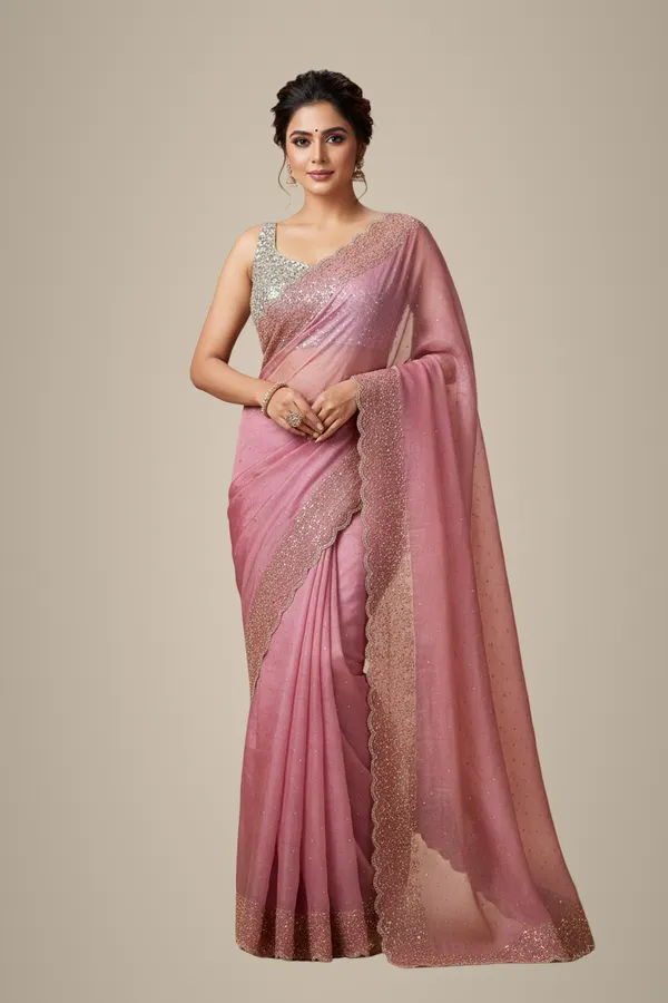 Bling_Border_Pink_Colour_Party_Wear_Sarees