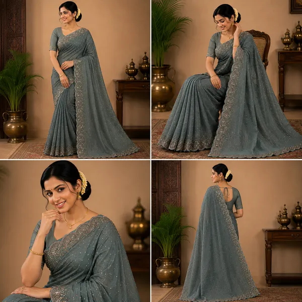 Bling_Border_Replica_Sarees_Teal_Blue_Colour