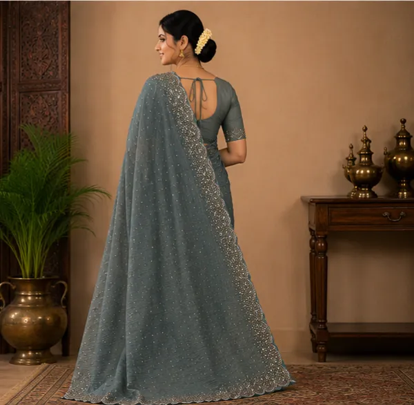 Bling_Border_Replica_Sarees_Teal_Blue_Colour
