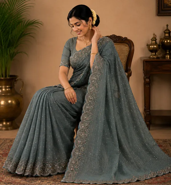 Bling_Border_Replica_Sarees_Teal_Blue_Colour