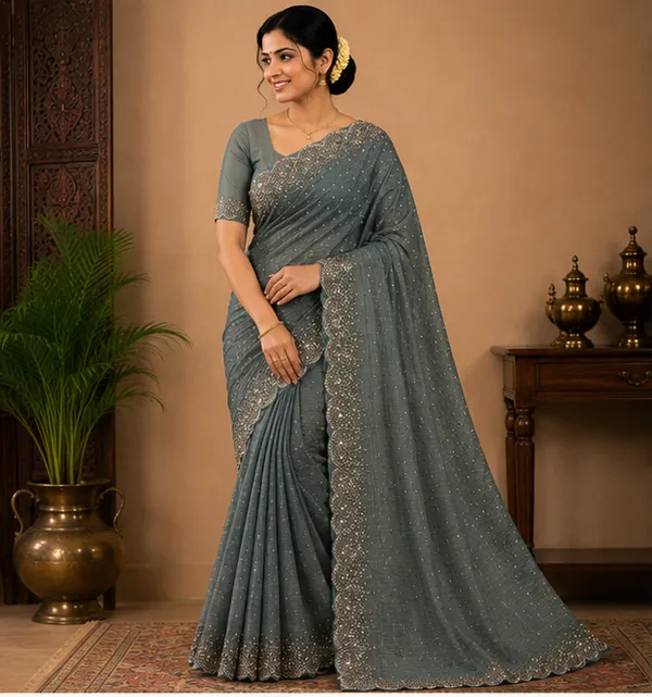 Bling_Border_Replica_Sarees_Teal_Blue_Colour